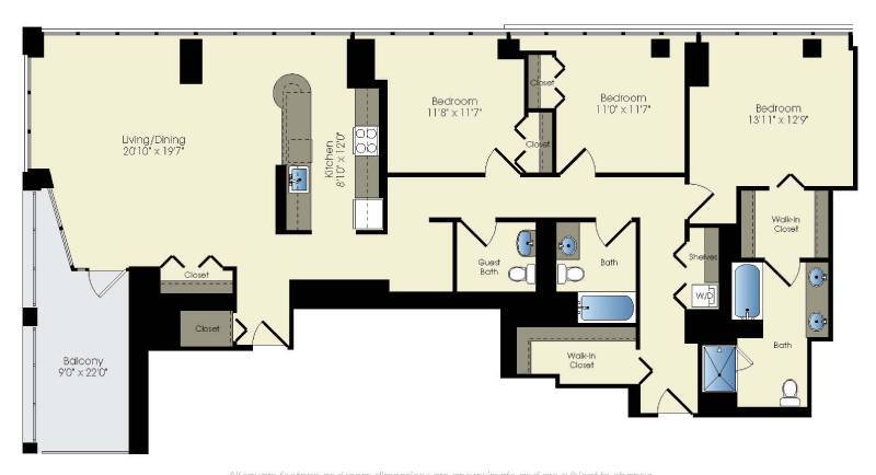 Floor Plan - 3 bedroom / 3 bath (PH4)