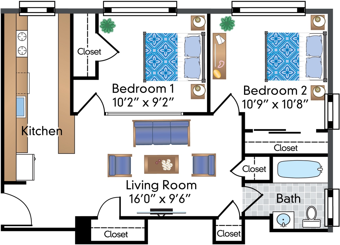 Floor Plan - Renovated 2 Bedroom 01 Tier