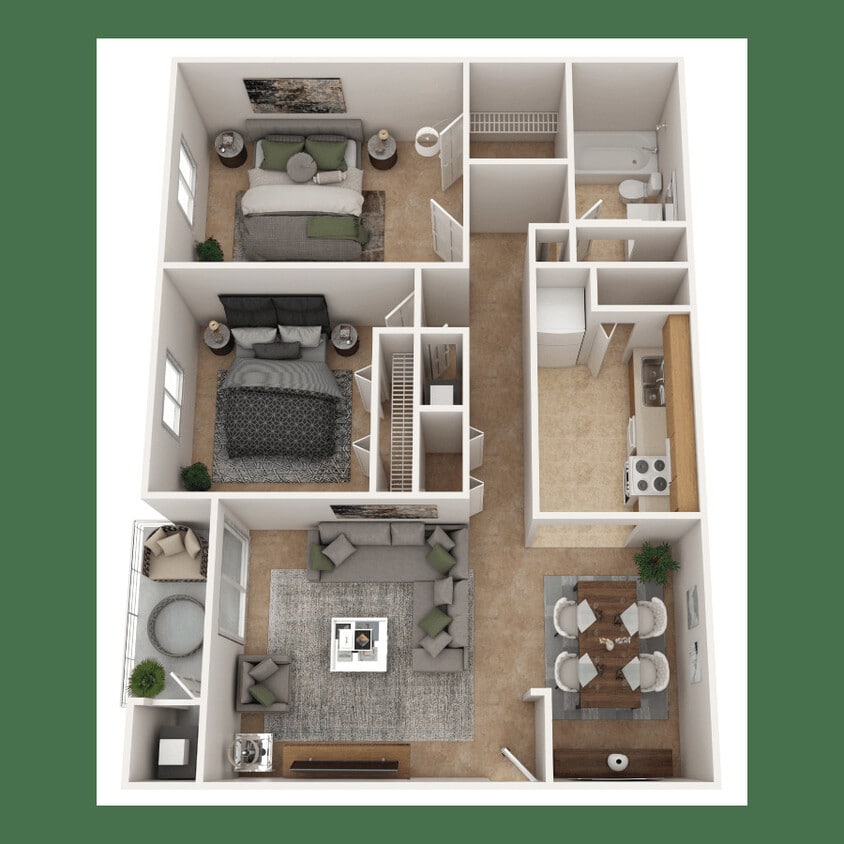 2BR 1 BA 974 Sq ft - Two Bedroom