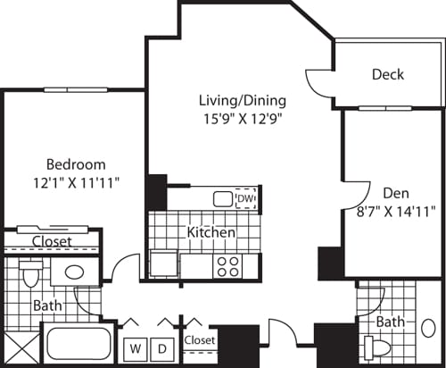 Floor Plan - 1 Bed NE Penthouse Water