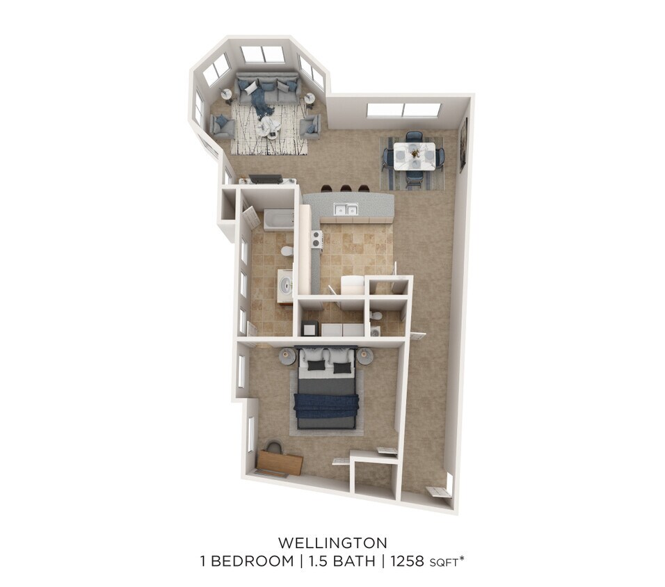Floor Plan - One Bedroom 1.5 Bath- Wellington