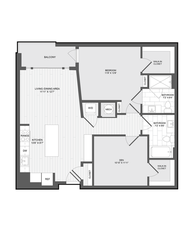 Floor Plan - 1 Bed2 Bath Den-1.5E