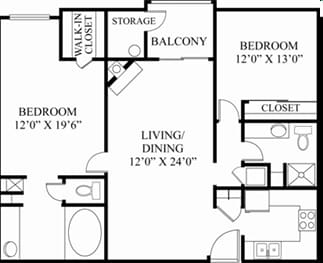 2BR/2BA - 2 Bedroom