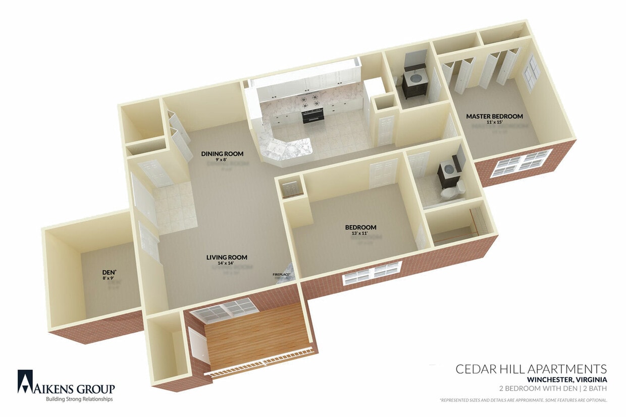 Cedar-Hill-Apartments-2b-den2ba-Floorplan - 2 BEDROOM 2 BATH with DEN