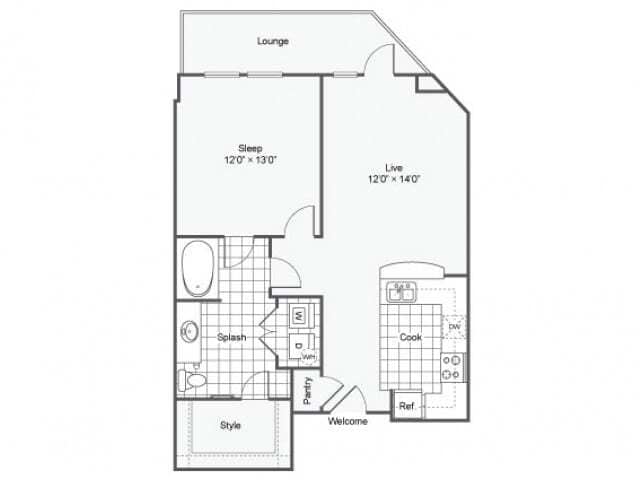 Floor Plan - 1 Bed 1 Bath Washer Dryer M