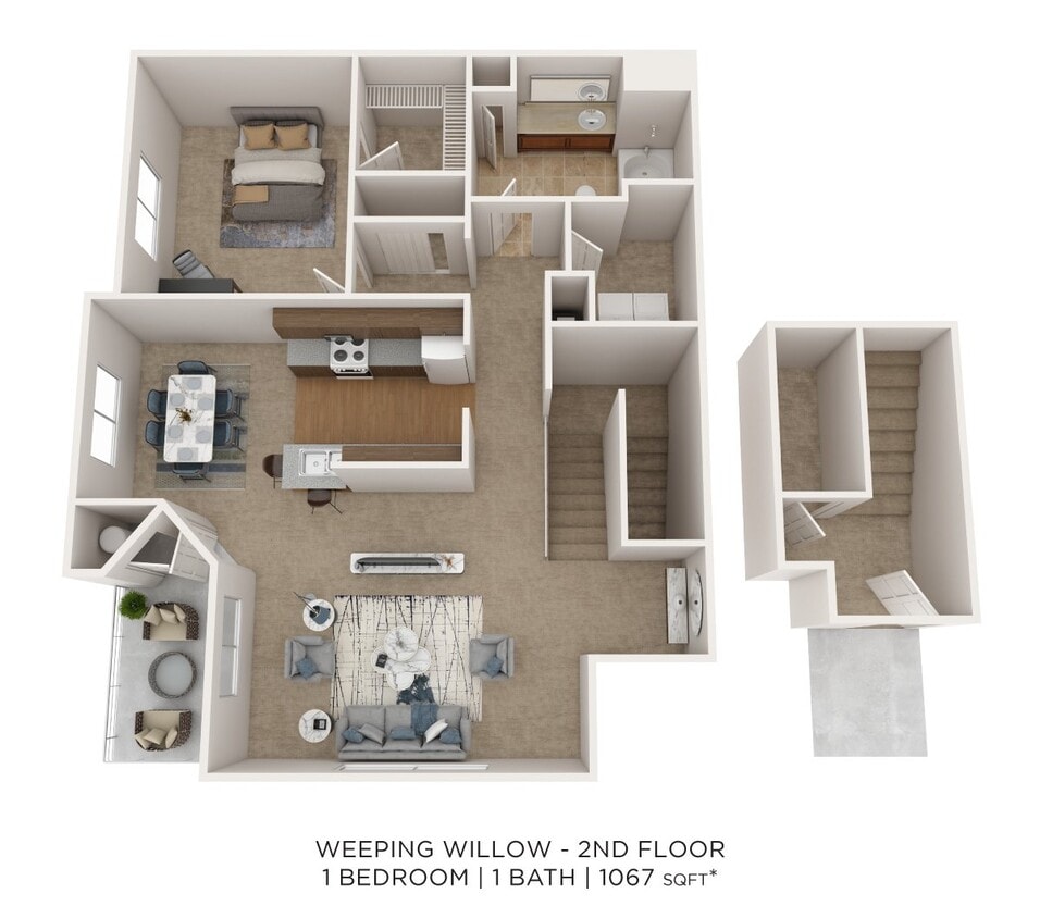 Floor Plan - One Bedroom - 1,067 sqft