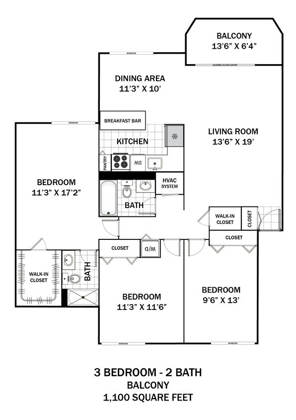 Floor Plan - 3 Bedroom Balcony
