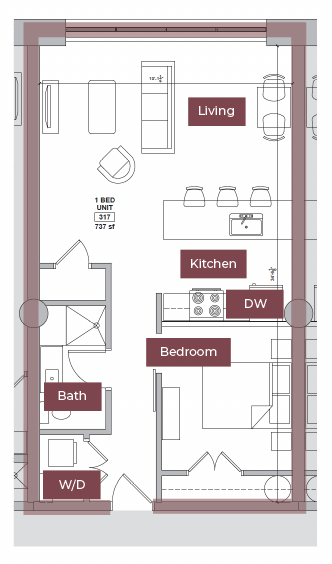 Floor Plan - 1BR Floor Plan F | Lofts South