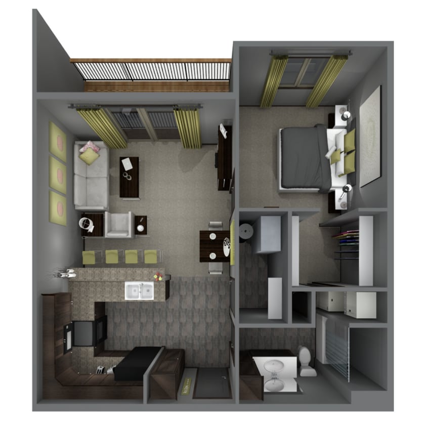 1 Bedroom 1 Bathroom Apartment Floorplan - 1 Bedroom 1 Bathroom Apartment