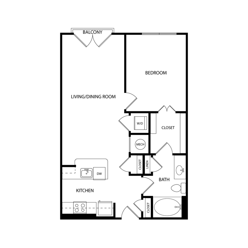 Floor Plan - 1 Bedroom, 1 Bath 708 SF KA1.1