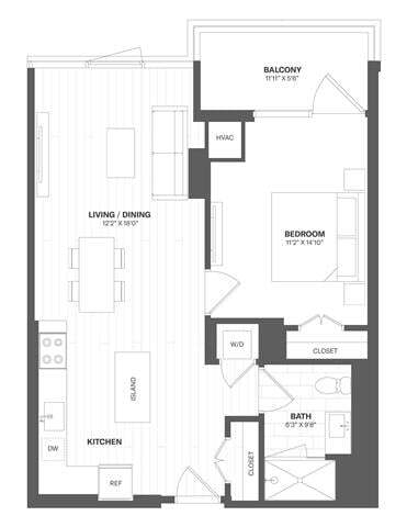 Floor Plan - 1 Bed/1 Bath-a63
