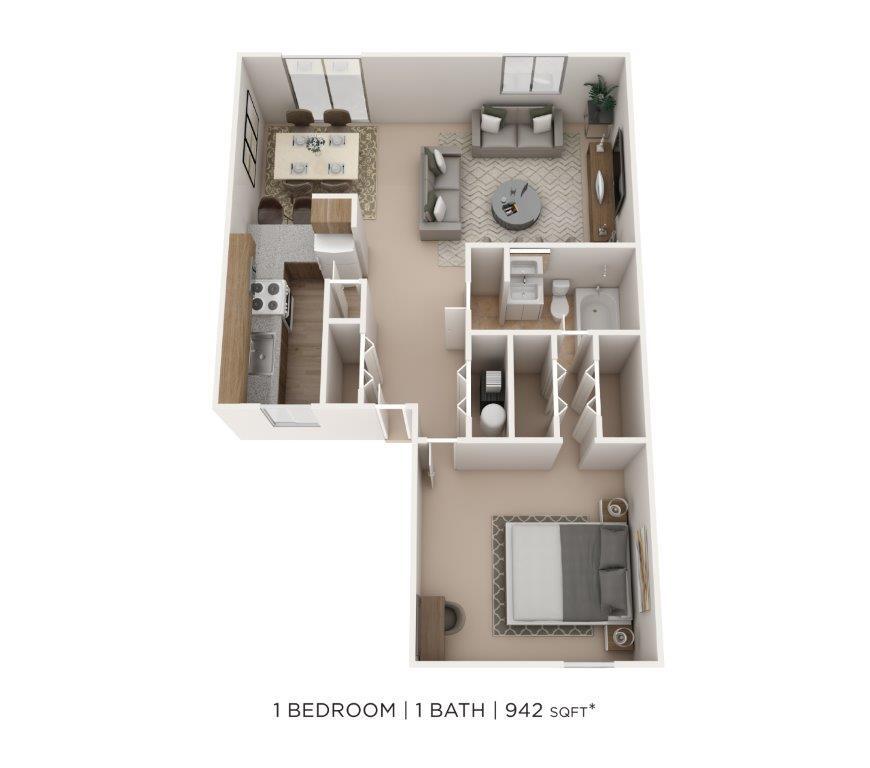 Floor Plan - One Bedroom- 942 sqft