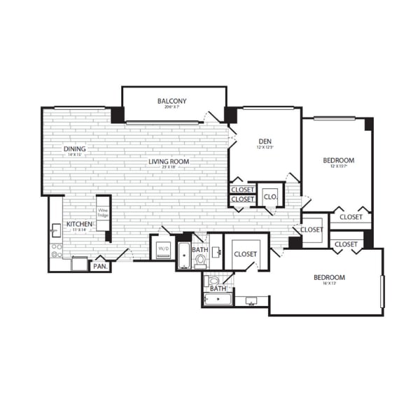 Floor Plan - 2 Bedroom + Den, 2  Bath 1801 SF C22G