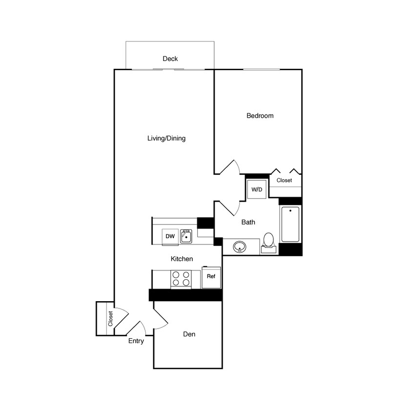 Floor Plan - 1 Bed 205, 307, 407 - SE