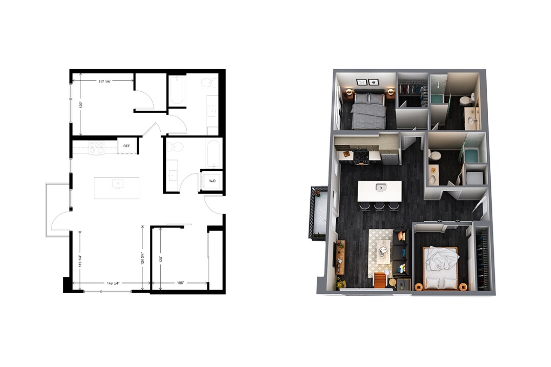 Floor Plan - C2 2 Bedroom 2 Bathroom