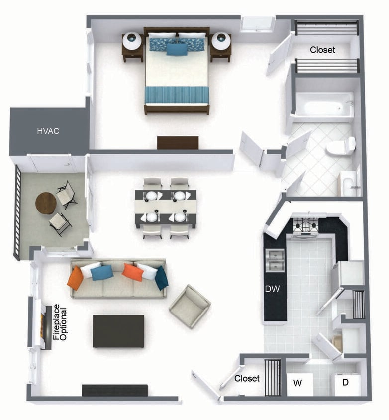 Floor Plan - 1 Bedroom  1 Bath