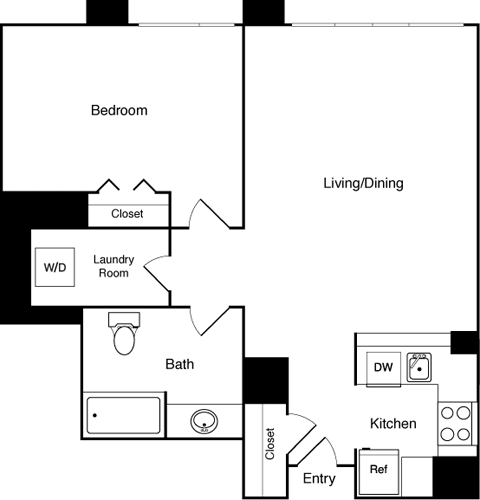 Floor Plan - 1 Bed 223 SE