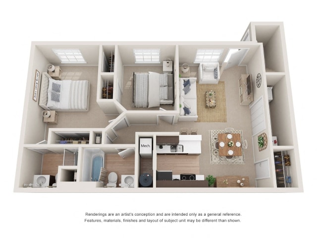 Floor Plan - 2 Bedroom 2 Bath Enclosed