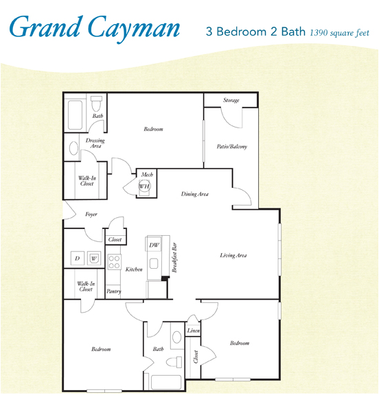 Grand Cayman - ThreeBR.png - C1 - Grand Cayman - Three Bedroom, Two Bathroom