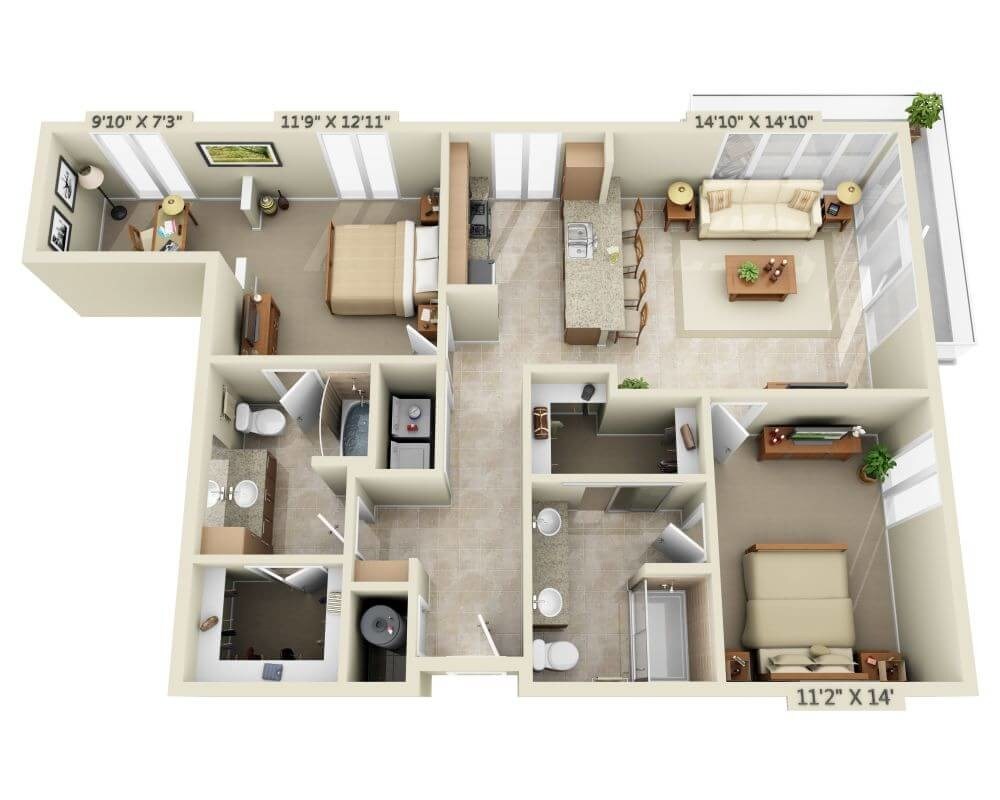 Floor Plan - Two Bedroom Den B2AD