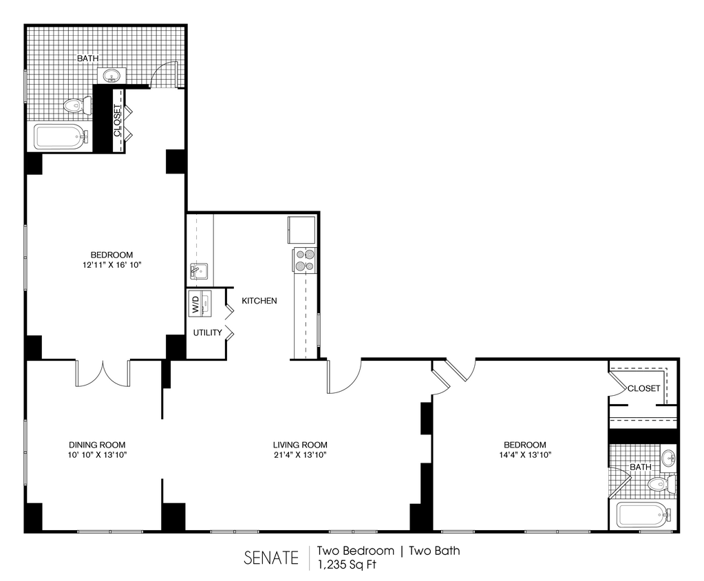 Floor Plan - Senate 2 Bedroom 2 Bath