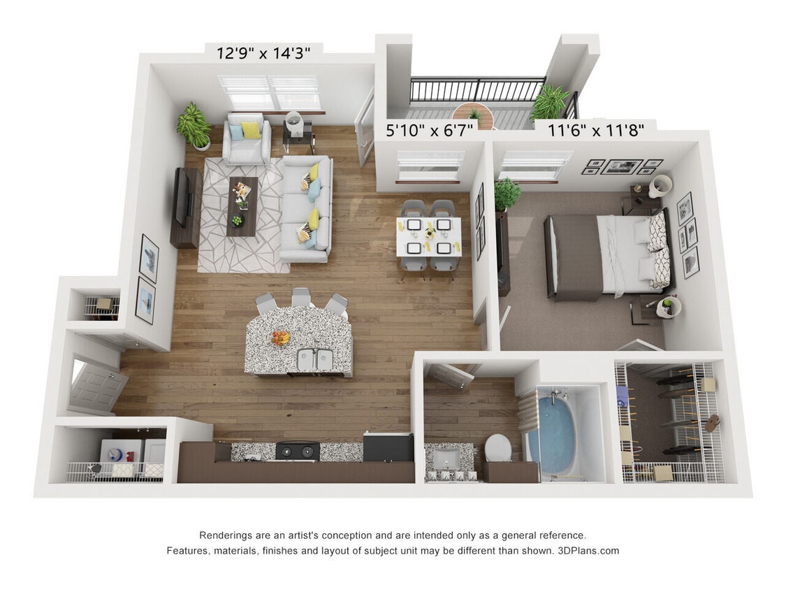 Floor Plan - 1 Bed 1 Bath