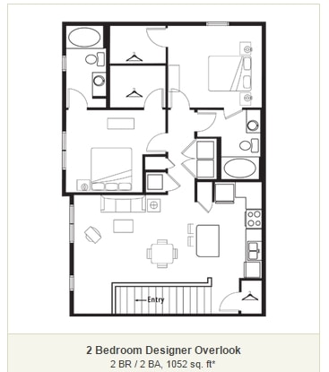 2 BR / 2 BA, 1052 sq. ft - 2 BR Designer Overlook