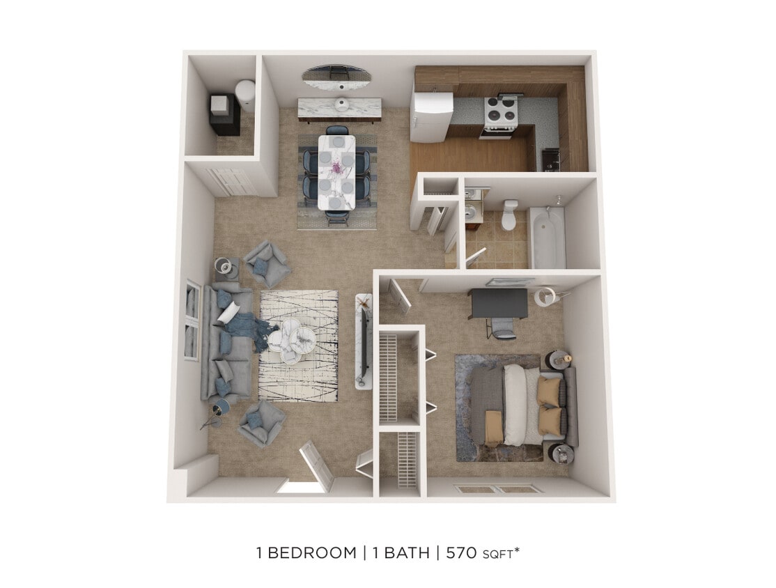 Floor Plan - One Bedroom - 570 sqft