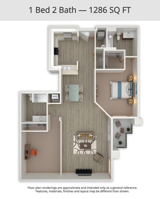Floor Plan - 1 Bed 2 Bath w/ Den (A3)