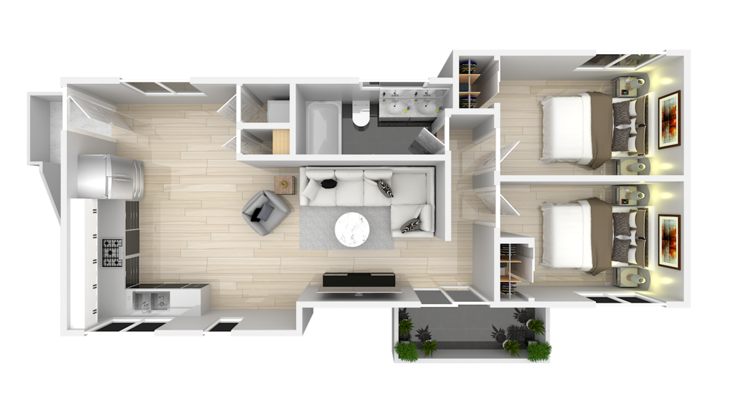 Floor Plan - 2 Bed 1 Bath 783sf