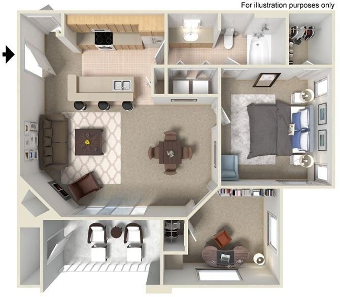 Floor Plan - D Heritage 817 to 859 SF RENOVATED