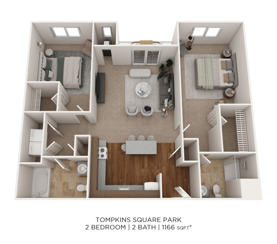 Floor Plan - Two Bedroom 2 Bath- 1166 sqft