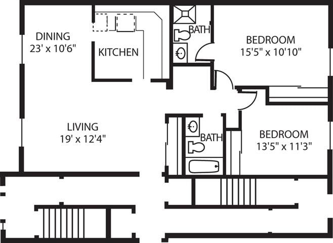 Floor Plan - 2 Bed, 2 Bath (A/A1)