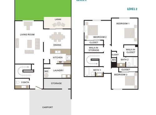 Floor Plan - Mahana 3/2.5 1504sf Townhome
