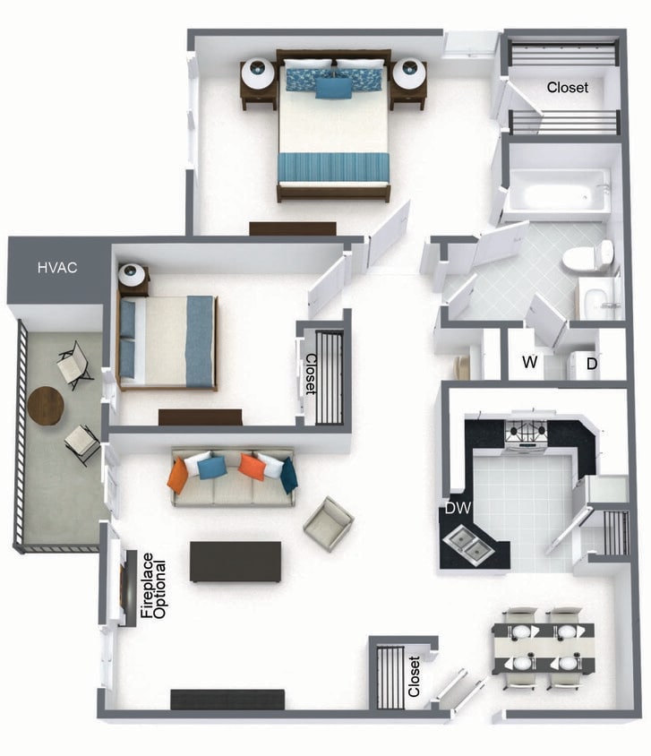 Floor Plan - 1 Bedroom  1 Bath Deluxe 