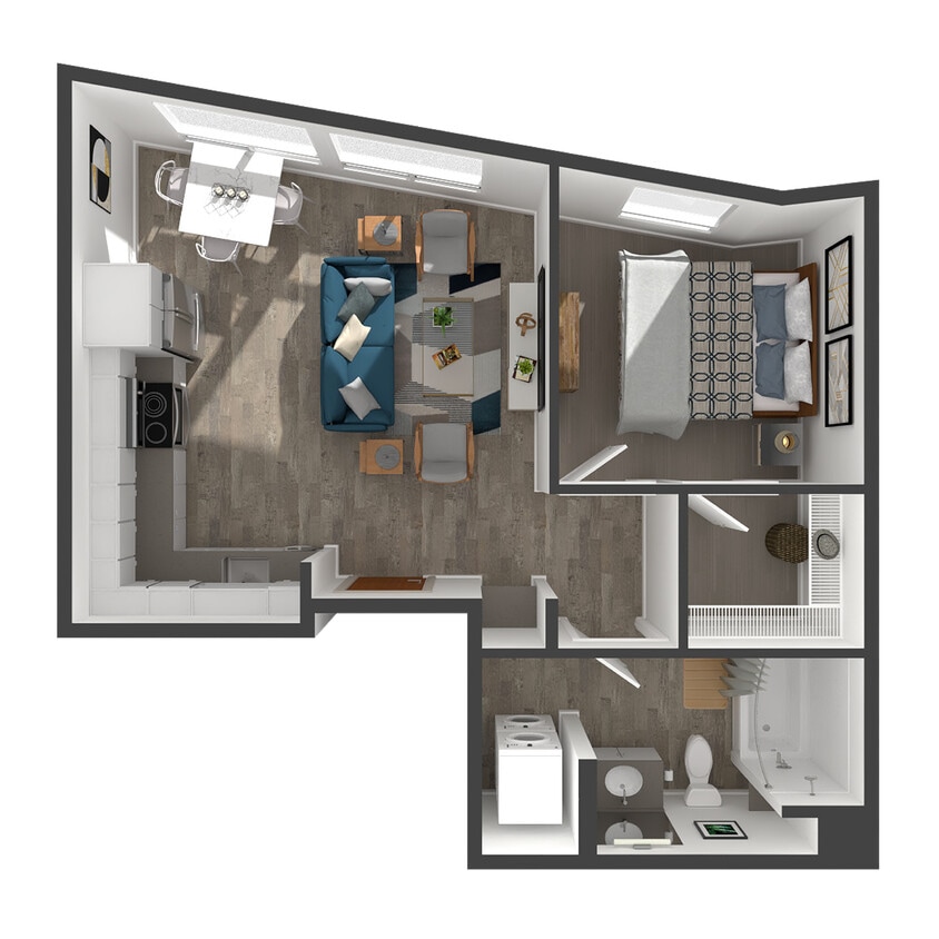 Floor Plan - Open 1 Bed, 1 Bath - ARCH - B