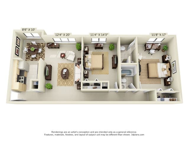 Floor Plan - Plan E 2 Bed 2 Bath