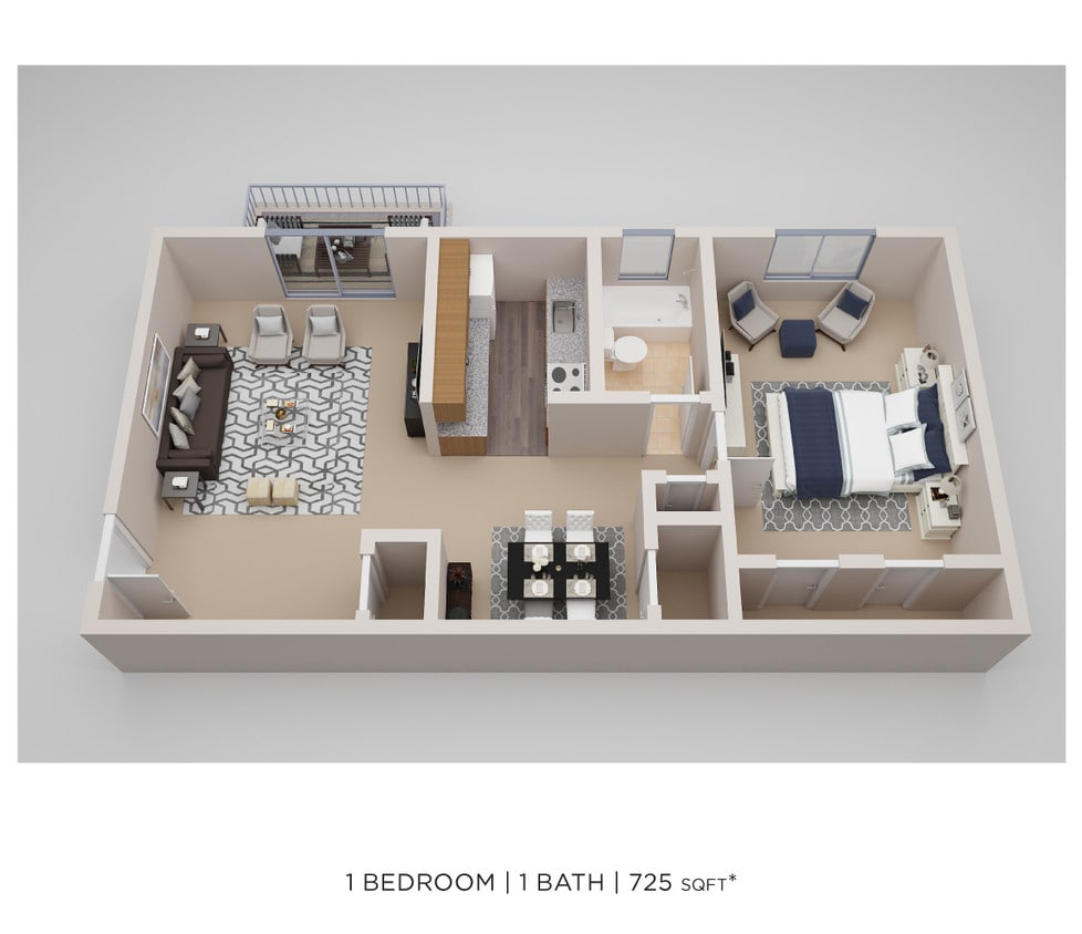 Floor Plan - One Bedroom - 725 sqft