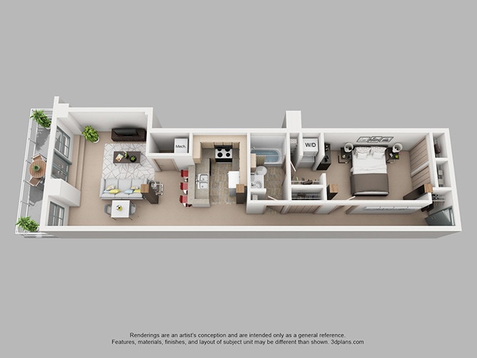 Floor Plan - 1 Bedroom 1 Bathroom with Balcony, Patio