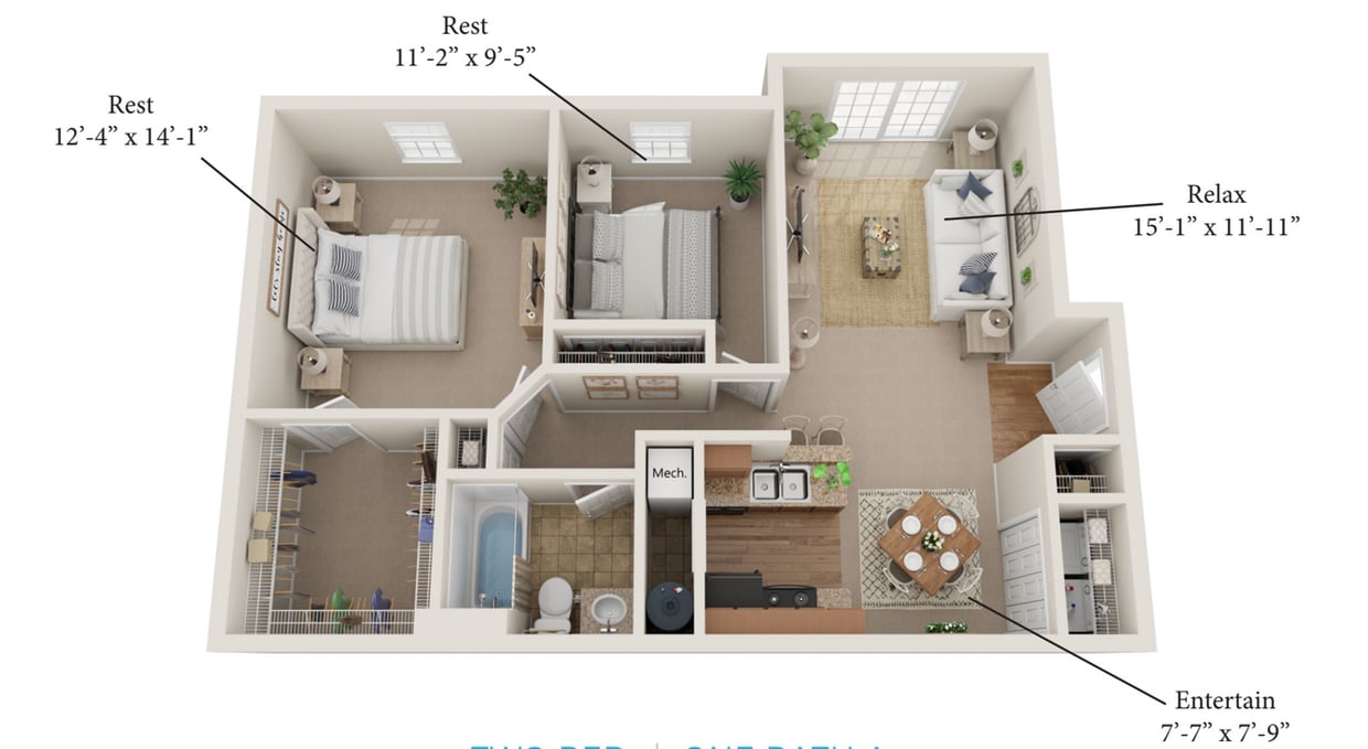 Floor Plan - 2BD 1BA Arizona 933 sq ft-1st floor (Premium)