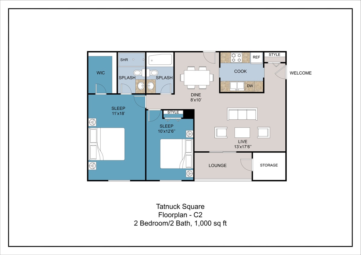 2BR/2BA, 1,000 sf - C2