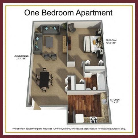 Floor Plan - One Bedroom Apartment - Elm