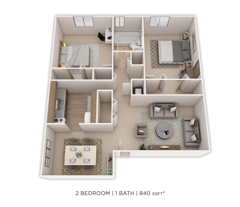 Floor Plan - Two Bedroom - 840 sqft