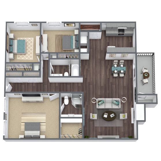 Floor Plan - C2: 3 Bed 2 Bath