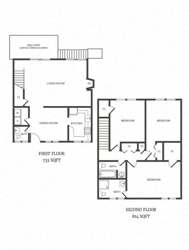 Floor Plan - (S0D4) 3 Bedroom, 2.5 Bath Duplex