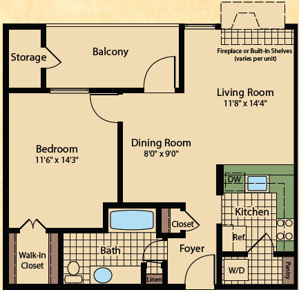 Floor Plan - 1 Bed | 1 Bath - A3