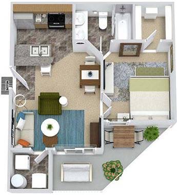 Floor Plan - 1BR - 1BTH (489 sq ft)