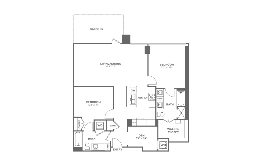 Two Bedroom Two Bath With Den (1,192 SF) - Two Bedroom Two Bath With Den (1,192 SF)