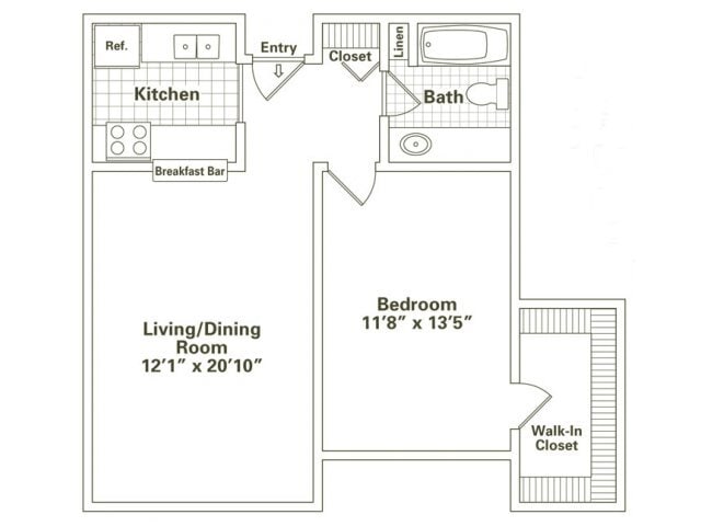 Floor Plan - One Bedroom, One Bath (A5)