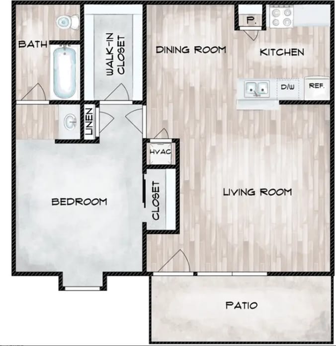 1 bed 1 bath 678sqft - A1R 1x1